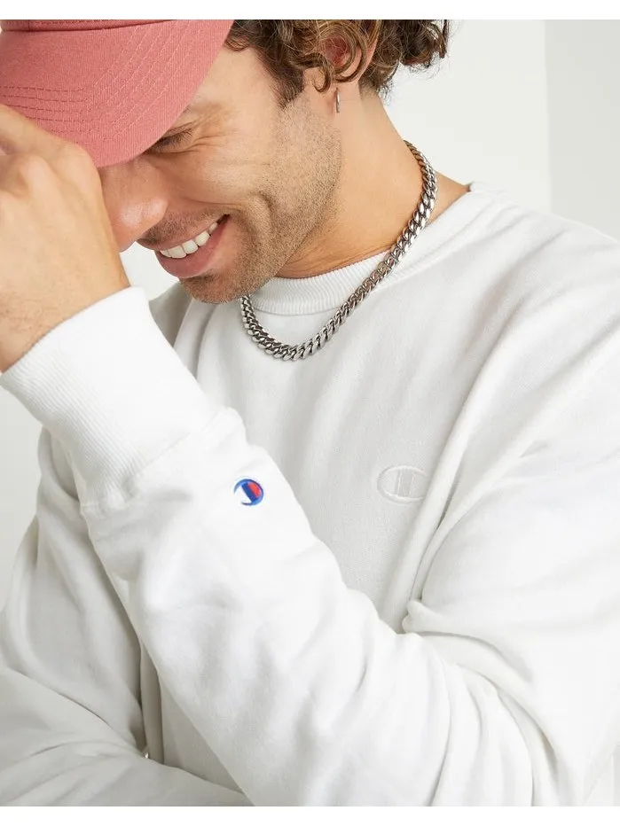 Champion Men's PowerBlend Fleece Crew C Logo White S0888 407D55 045