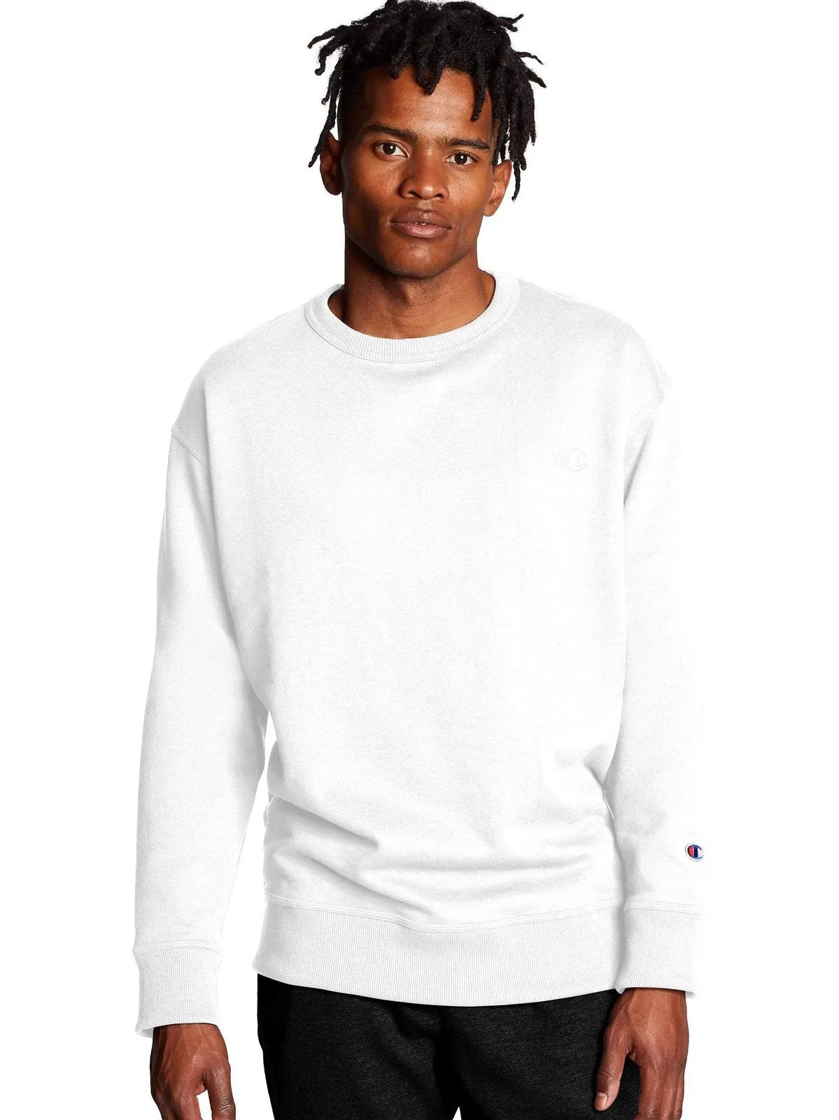 Champion Men's PowerBlend Fleece Crew C Logo White S0888 407D55 045