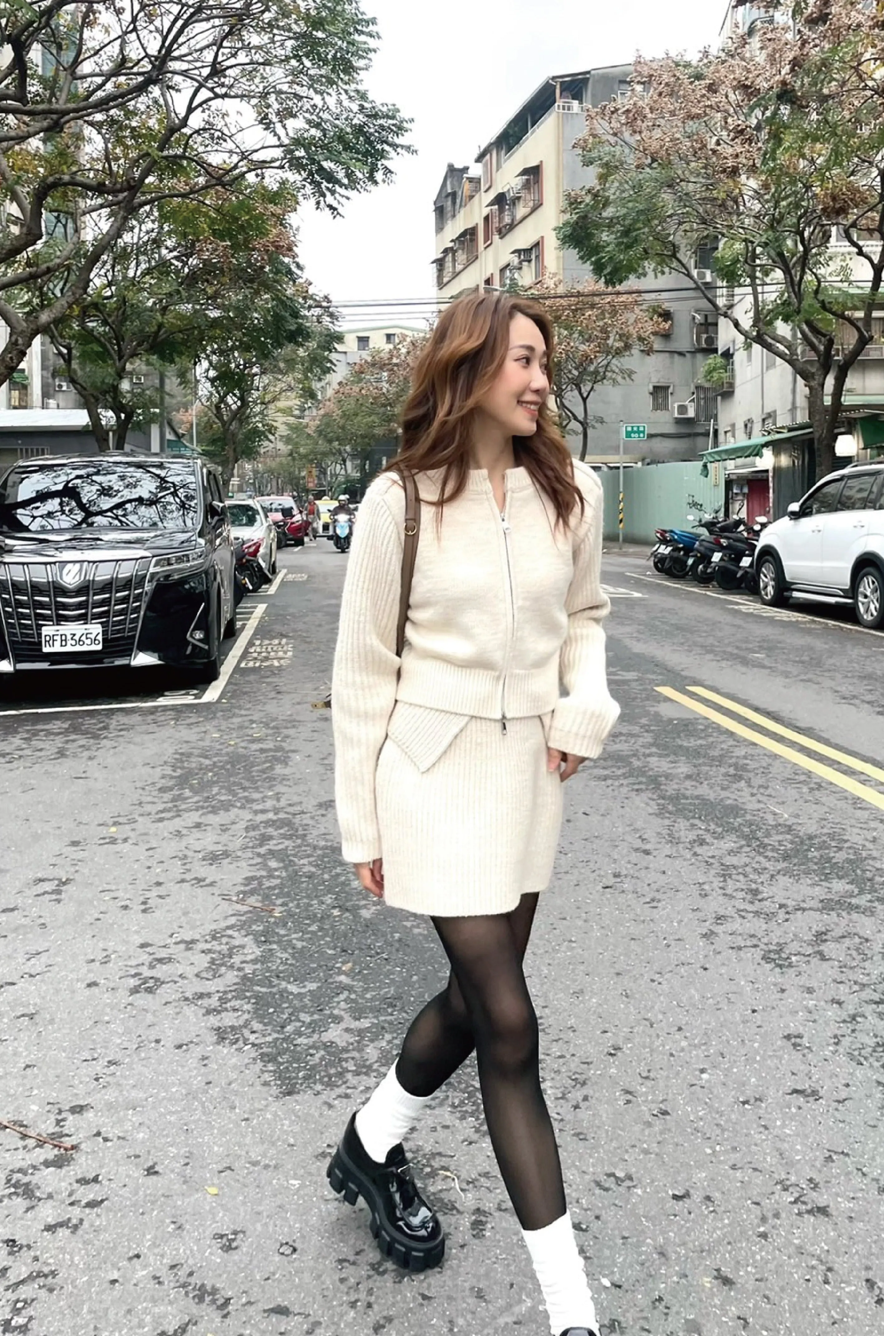 forever yours knit set in beige (Cardigan Skirt)